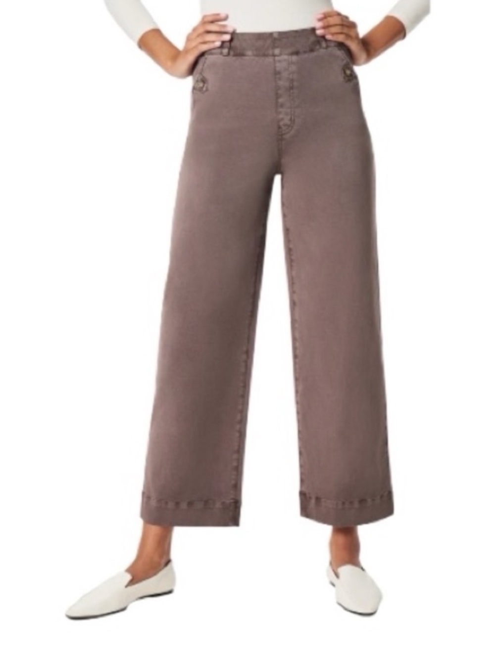 Spanx Stretch Twill Wide Leg Cropped Trousers in Smoky
Taupe -Large